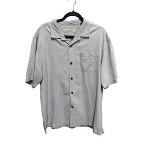 Tommy Bahama Light Blue Silk Short Sleeve Shirt Size Large Herringbone Stipe